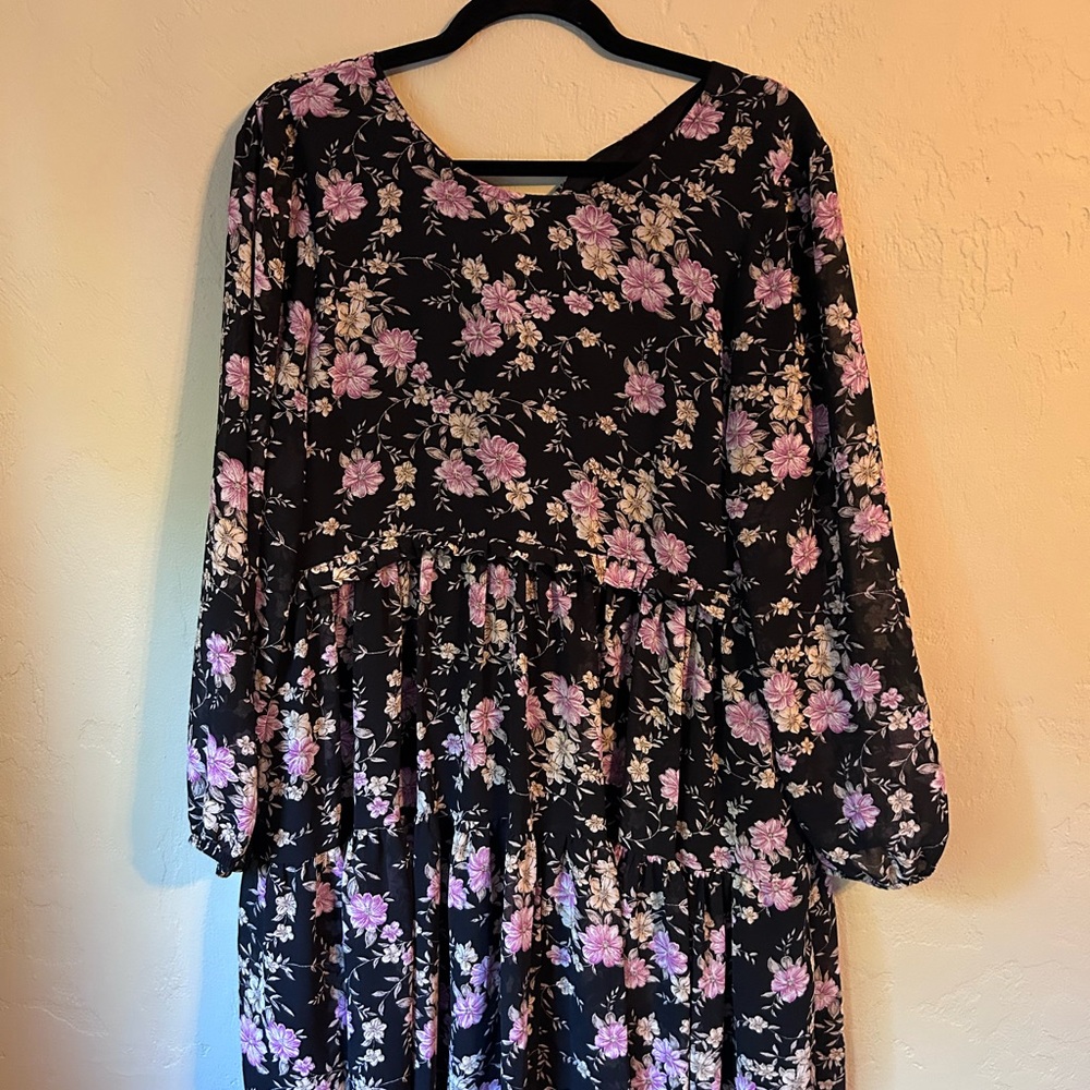 American Eagle Outfitters Black Dress with Pink and Cream Floral Pattern